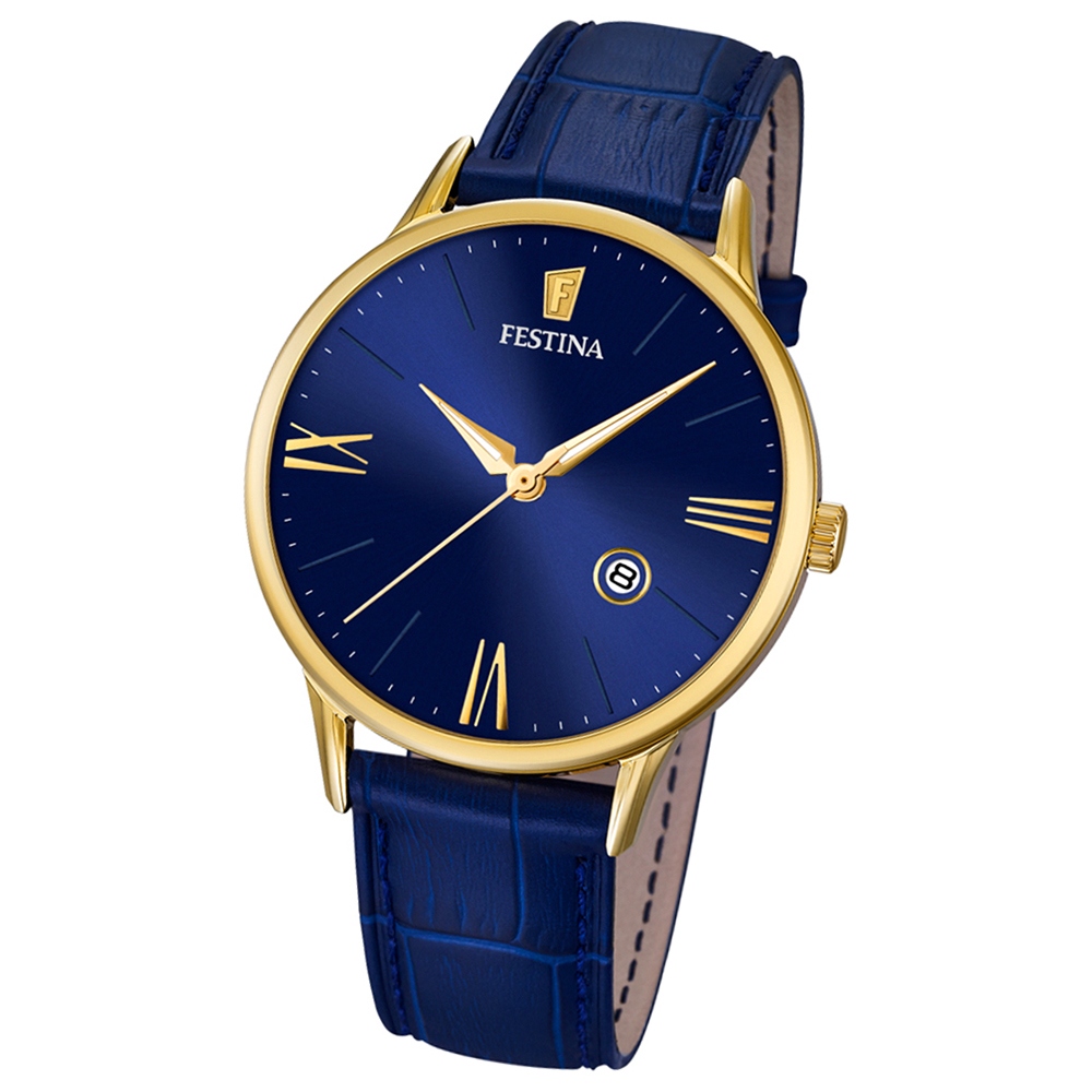 Bild von FESTINA Herren-Armbanduhr Lederband klassisch Analog Quarz blau UF16825/3