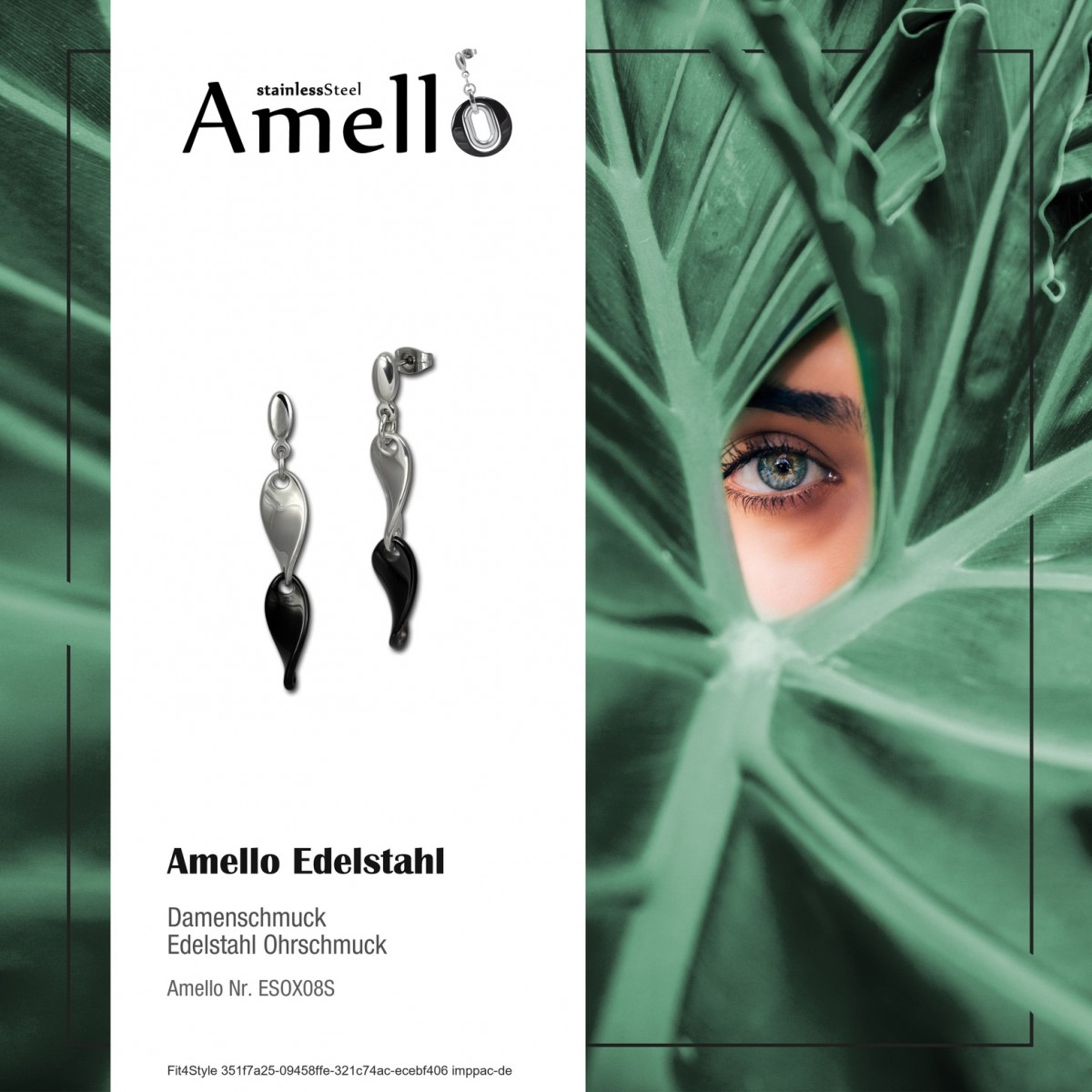 Amello Ohrringe Edelstahl Keramik Ohrhänger Welle Damen silber schwarz ESOX08S