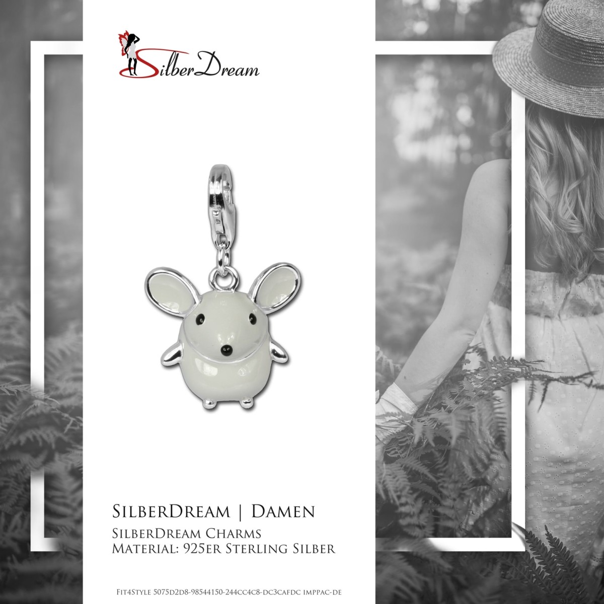 SilberDream 925 Silber Charm Maus Emaille Armband Anhänger FC612