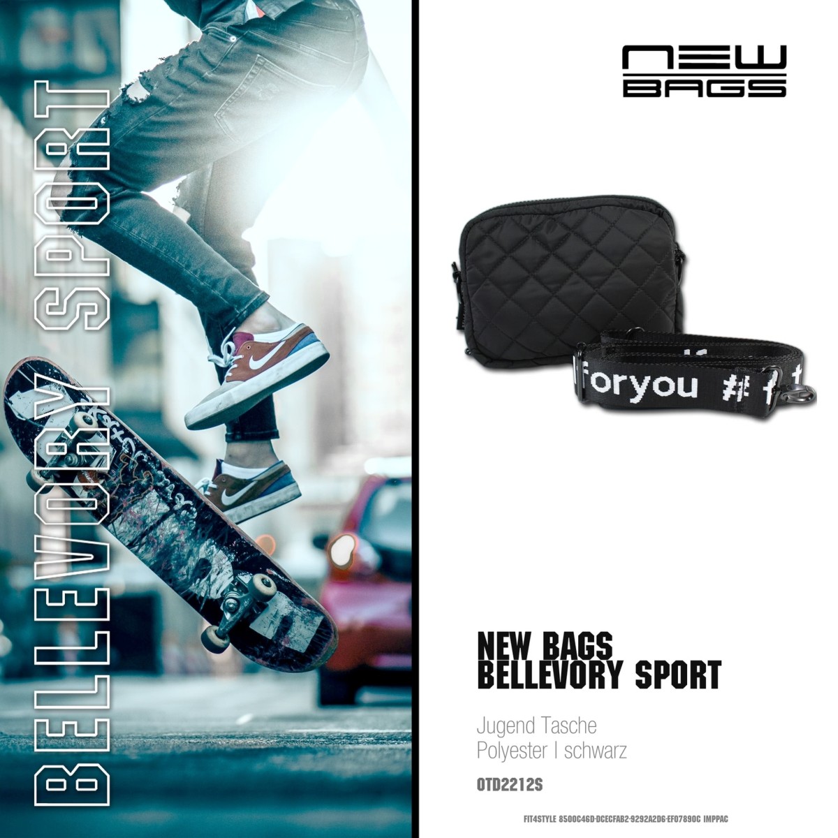 New Bags Schultertasche Bellevory Sport gesteppt schwarz Umhangetasche OTD2212S