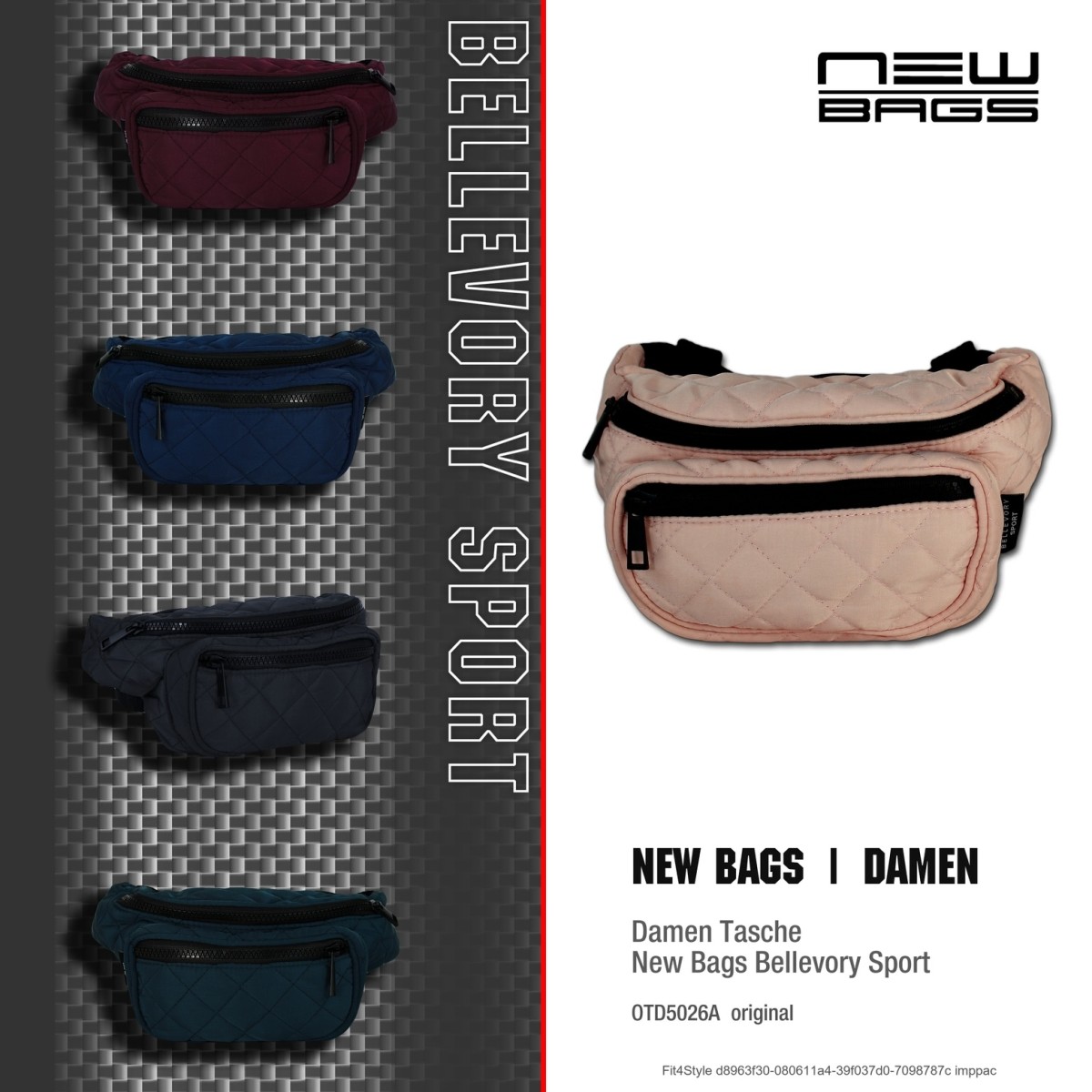 New Bags sportliche gesteppte Gurteltasche too cool for you rosa OTD5026A