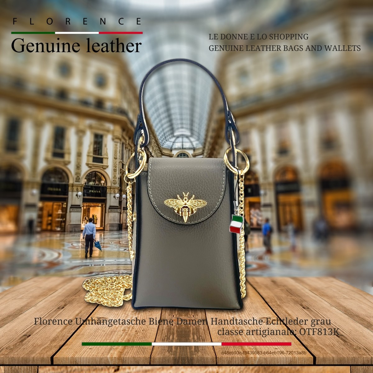Florence Umhängetasche Biene Damen Handtasche Echtleder grau OTF813K