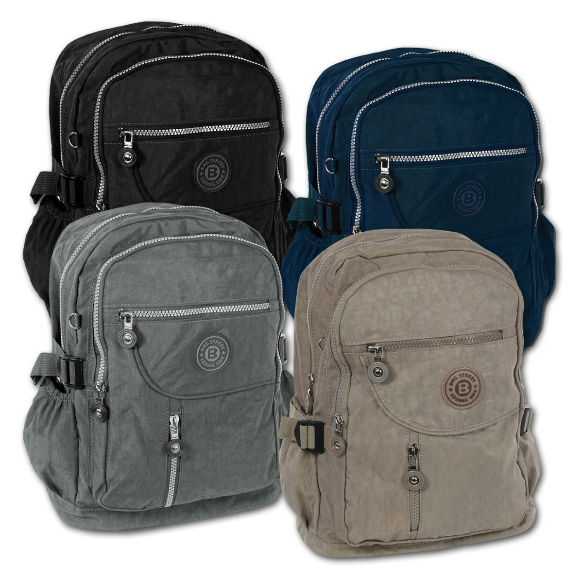 Bag Street Rucksack Handtasche Nylon braun trendiger Damen Cityrucksack