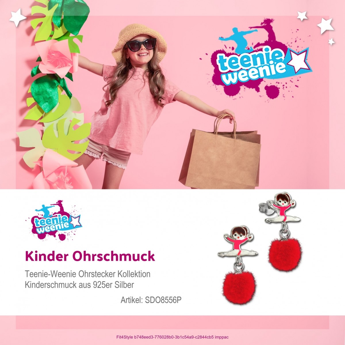 Kinder Ohrring Ballerina Puschel pink Ohrstecker 925 Silber SDO8556P | Ohrstecker