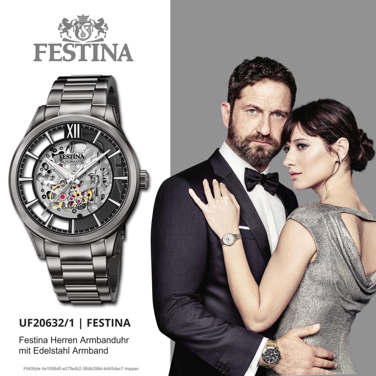 Festina Herrenuhr Automatik Armbanduhr Edelstahl schwarz UF20632/1