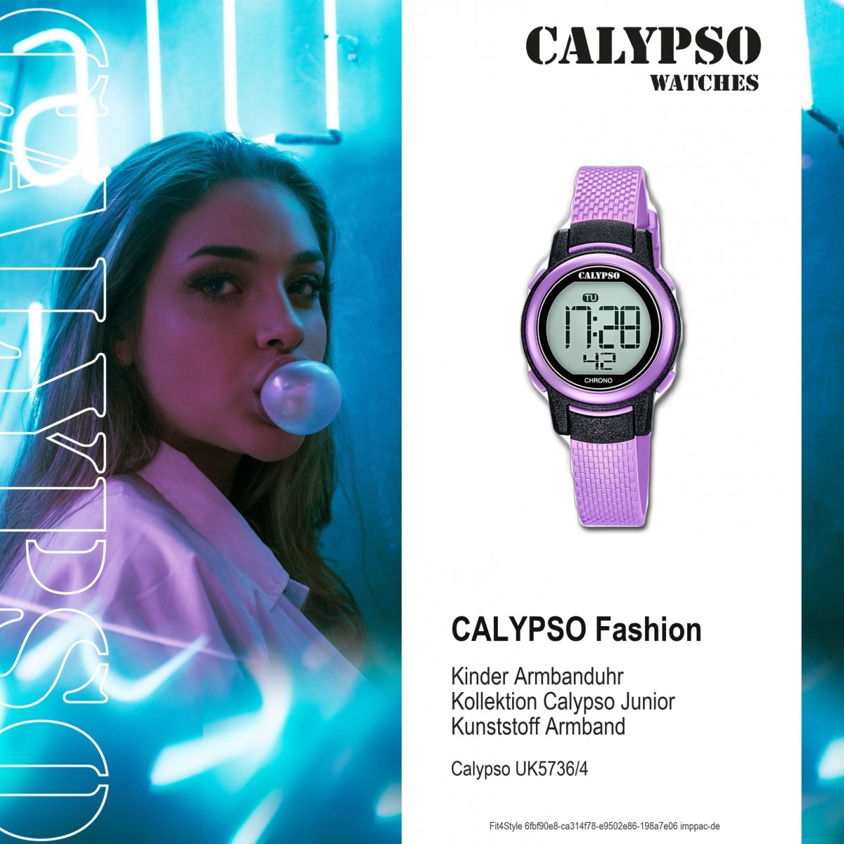 Calypso Kinder Armbanduhr Digital Crush K5736/4 Quarz-Uhr PU lila UK5736/4