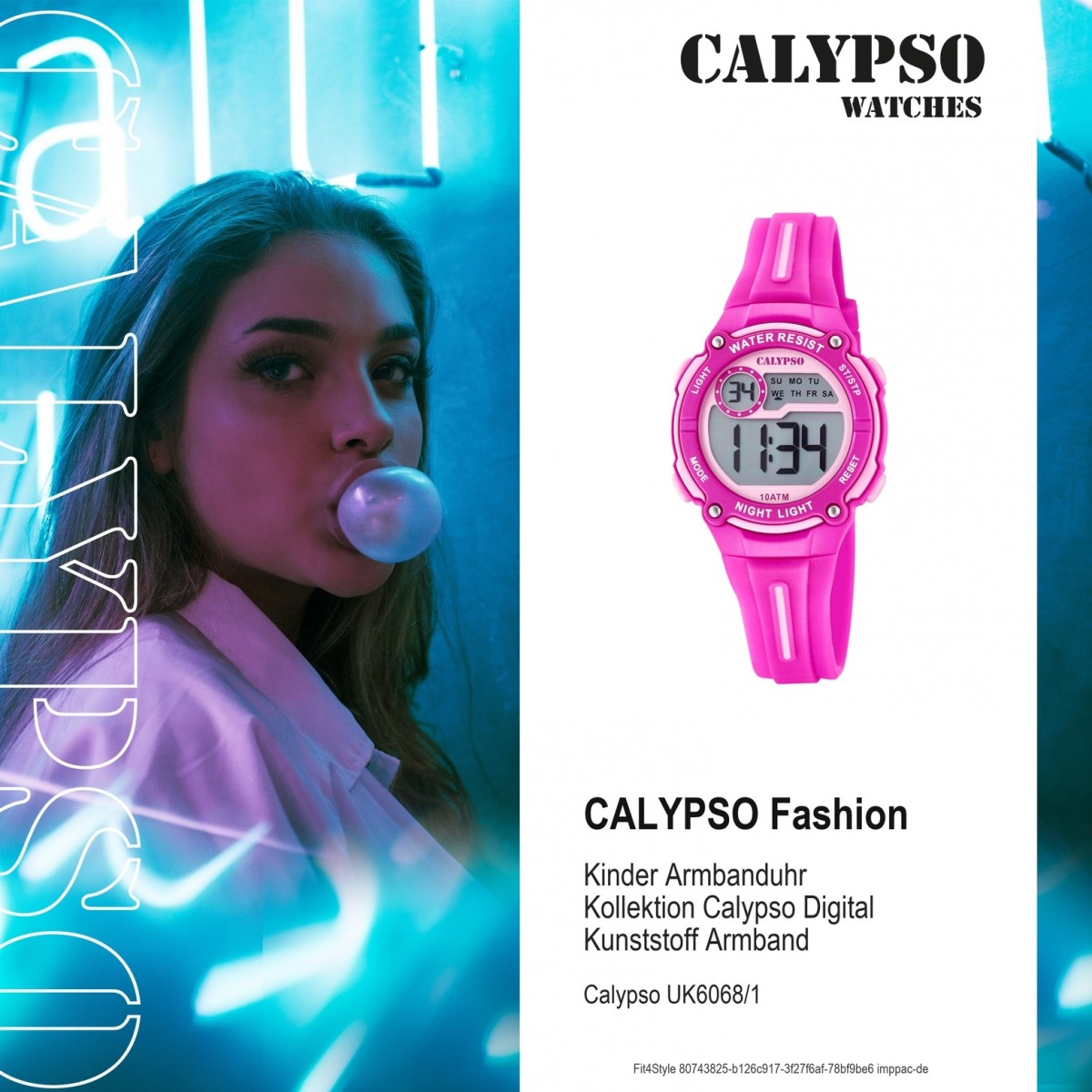Calypso Kinder Armbanduhr Digital Crush K6068/1 Quarz-Uhr PU pink UK6068/1 | Quarzuhren