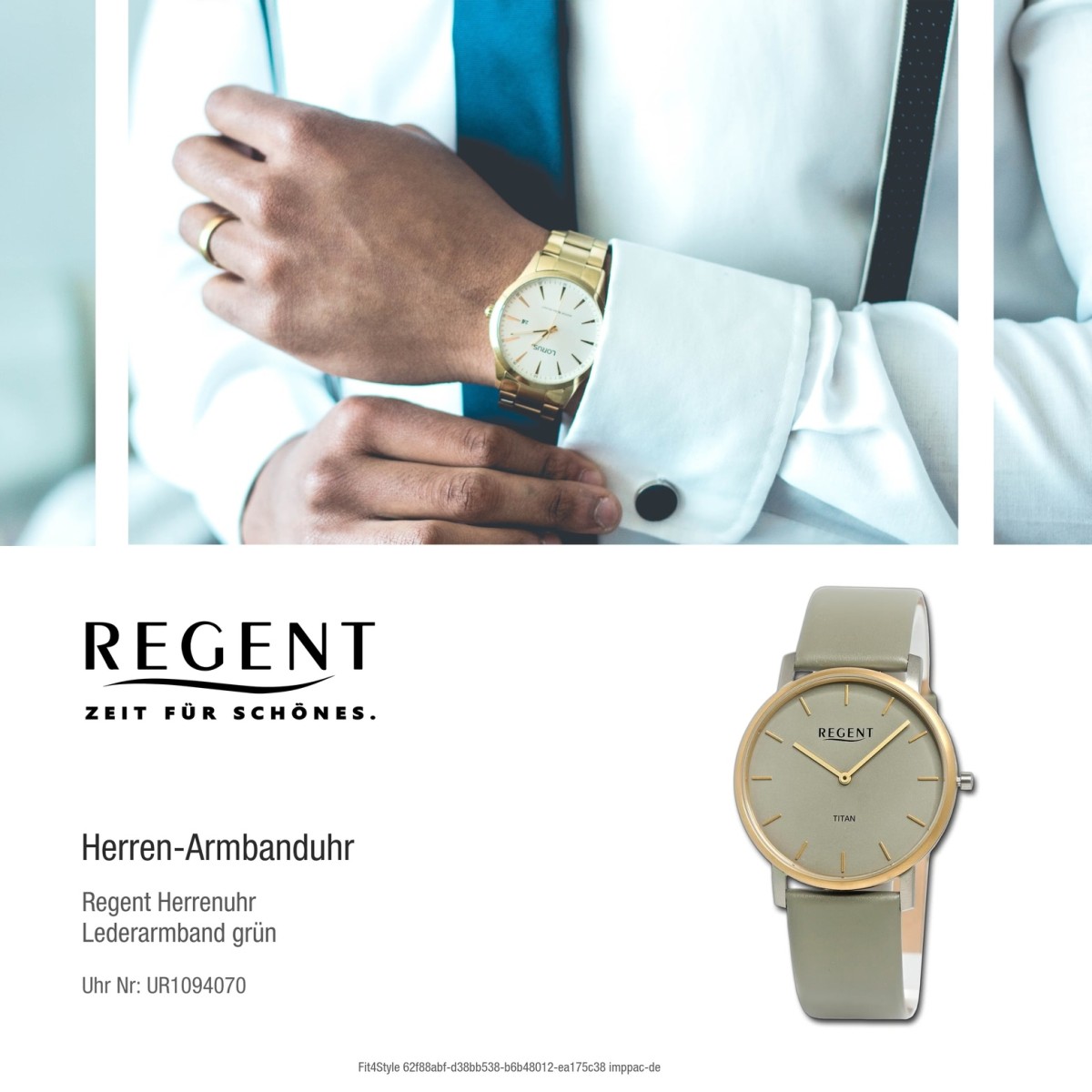 Regent Herren Armbanduhr Analog Lederarmband grun grau UR1094070