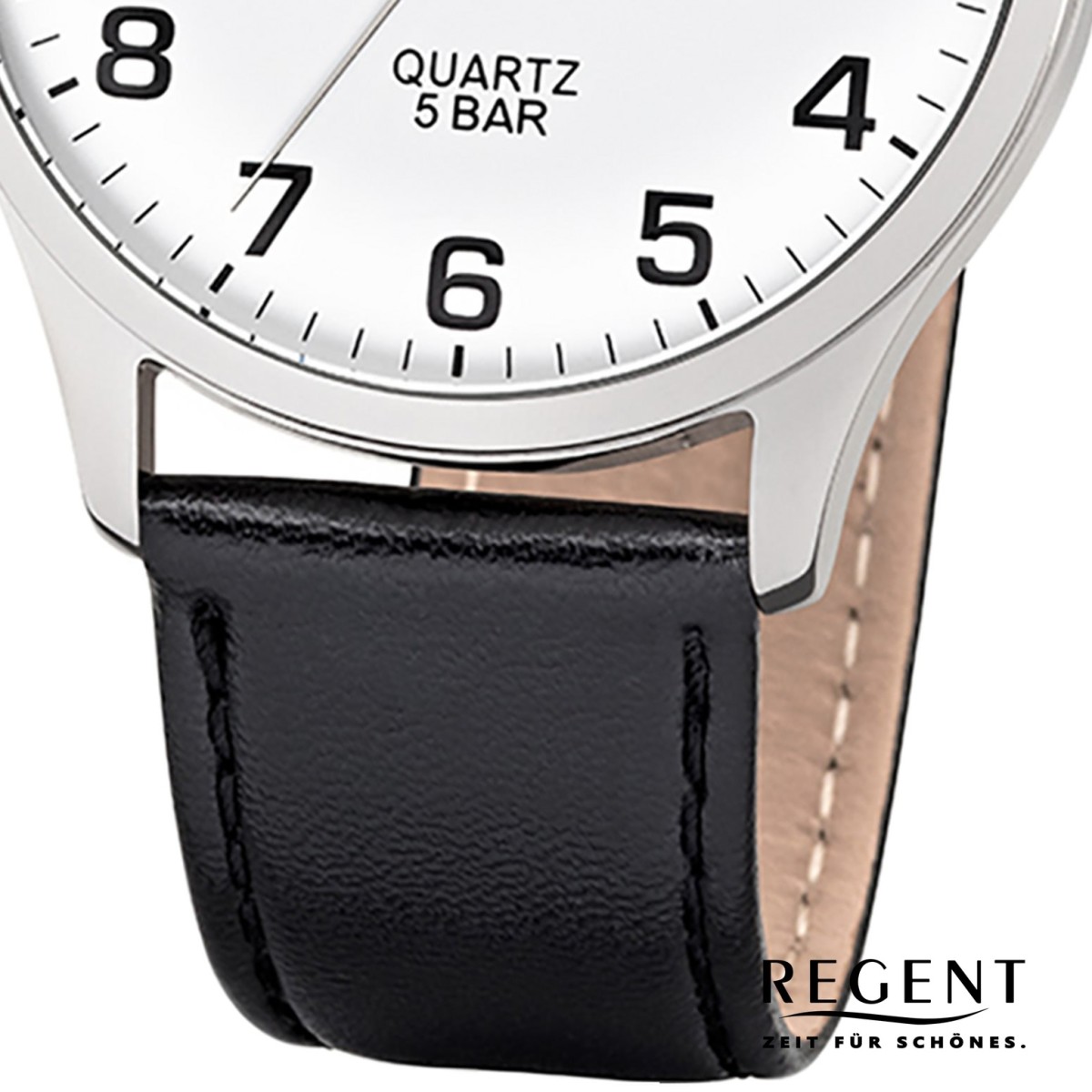 Regent Herren-Armbanduhr F-1241 Quarz-Uhr Leder-Armband schwarz UR1113405