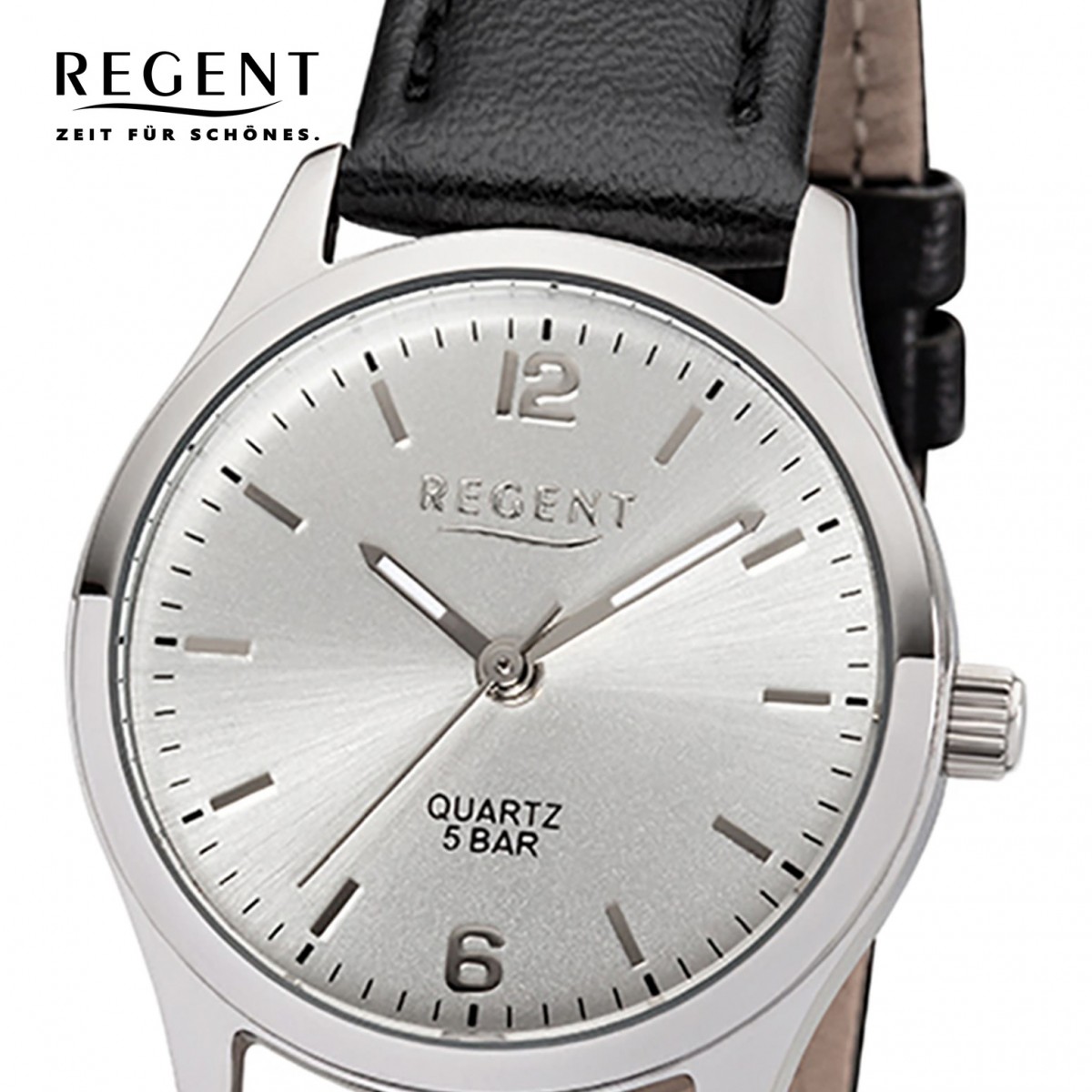 Regent Damen-Armbanduhr 32-2113415 schwarz UR2113415 Quarz-Uhr Leder-Armband
