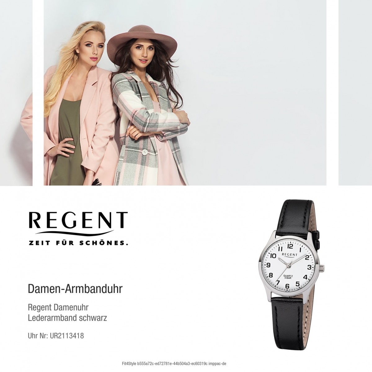 Regent Damen-Armbanduhr F-1309 Quarz-Uhr Leder-Armband schwarz UR2113418