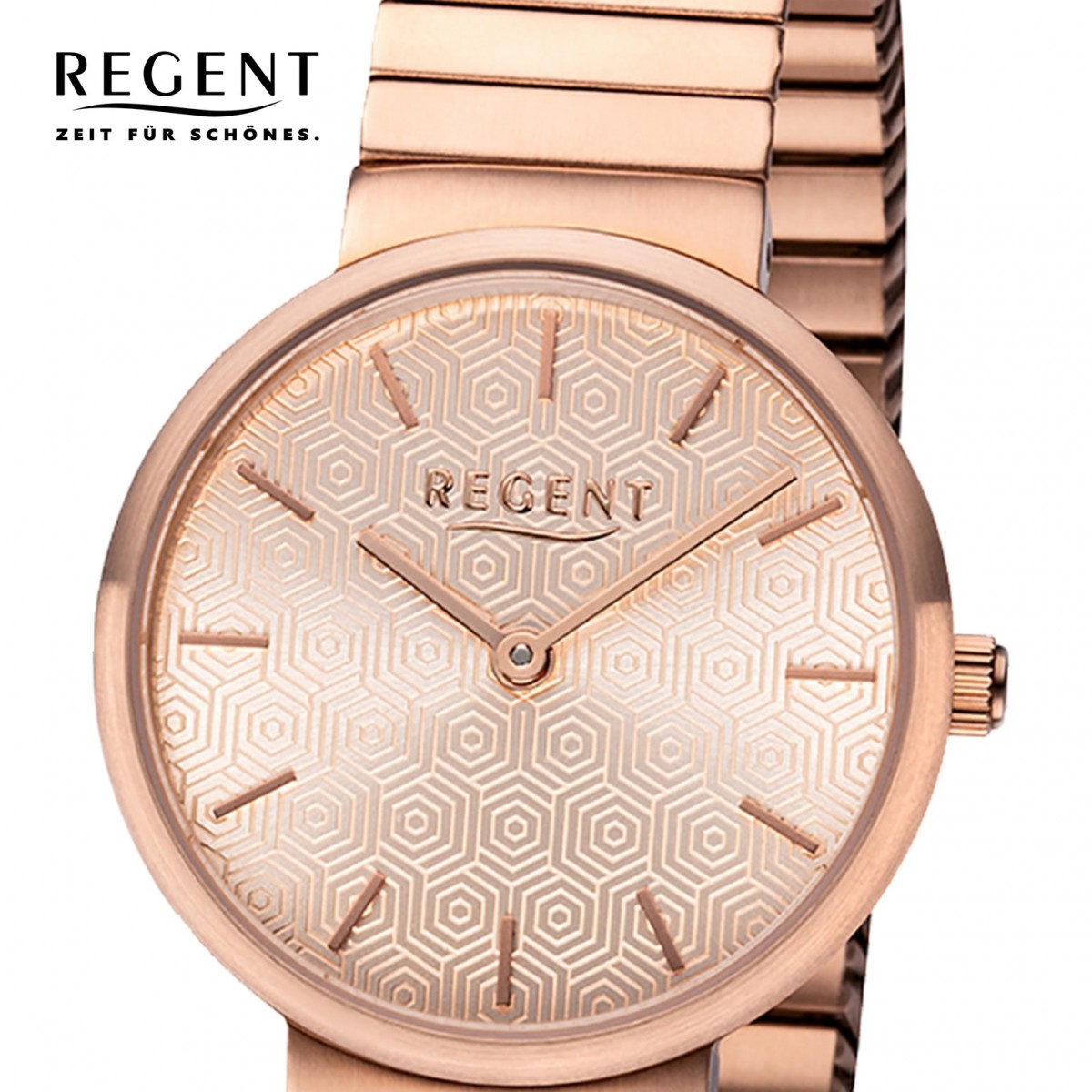 Regent Damen Armbanduhr Analog BA-583 Quarz-Uhr Edelstahl rosegold URBA583