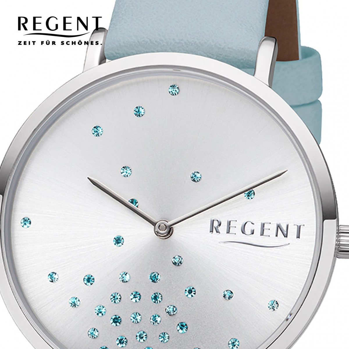 Regent Damen Armbanduhr Analog BA-599 Quarz-Uhr Leder hellblau URBA599