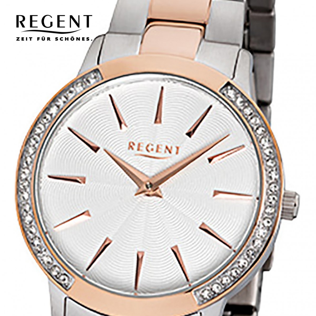 Regent Damen-Armbanduhr 32-F-1056 rosegold URF1056 Edelstahl-Armband silber UR Quarz-Uhr