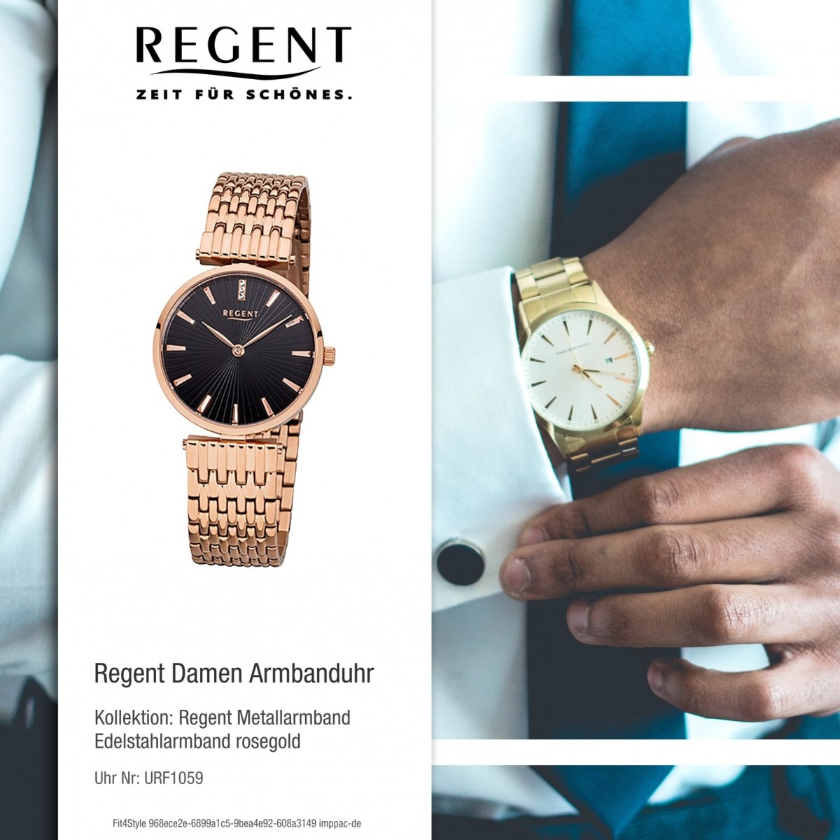 Quarz-Uhr URF1059 Regent Damen-Armbanduhr rosegold Edelstahl-Armband 32-F-1059
