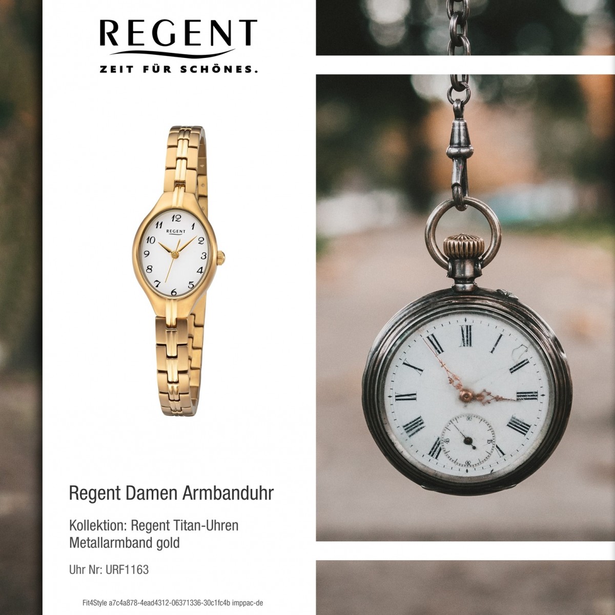 Regent Damen Armbanduhr Analog gold Titan F-1163 Quarz-Uhr URF1163