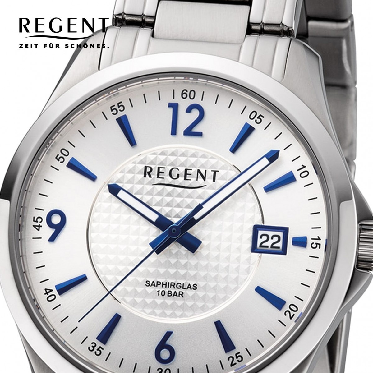 Regent Herren Armbanduhr Analog F-1185 Quarz-Uhr Metall silber URF1185