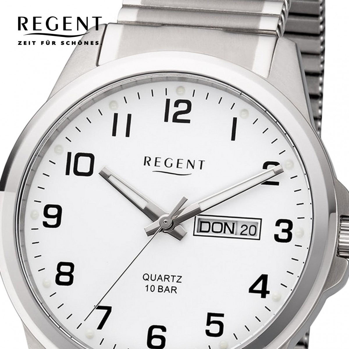 Herren Armbanduhr F-1198 Analog URF1198 Quarz-Uhr Titan Regent silber