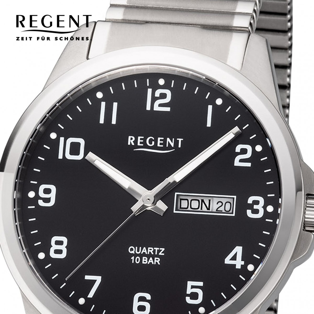 Regent Herren Armbanduhr Analog F-1199 Titan URF1199 Quarz-Uhr silber