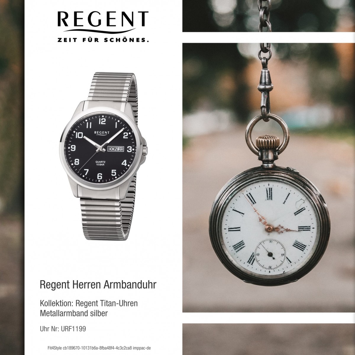 Analog Titan Regent silber Herren F-1199 Quarz-Uhr URF1199 Armbanduhr