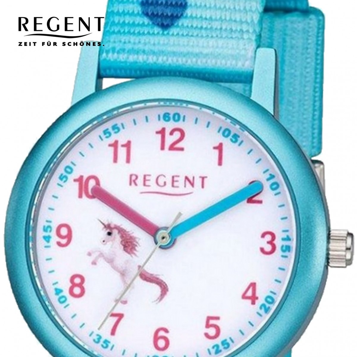 Regent Kinder Armbanduhr Analog F-1208 Quarz-Uhr Textil blau URF1208
