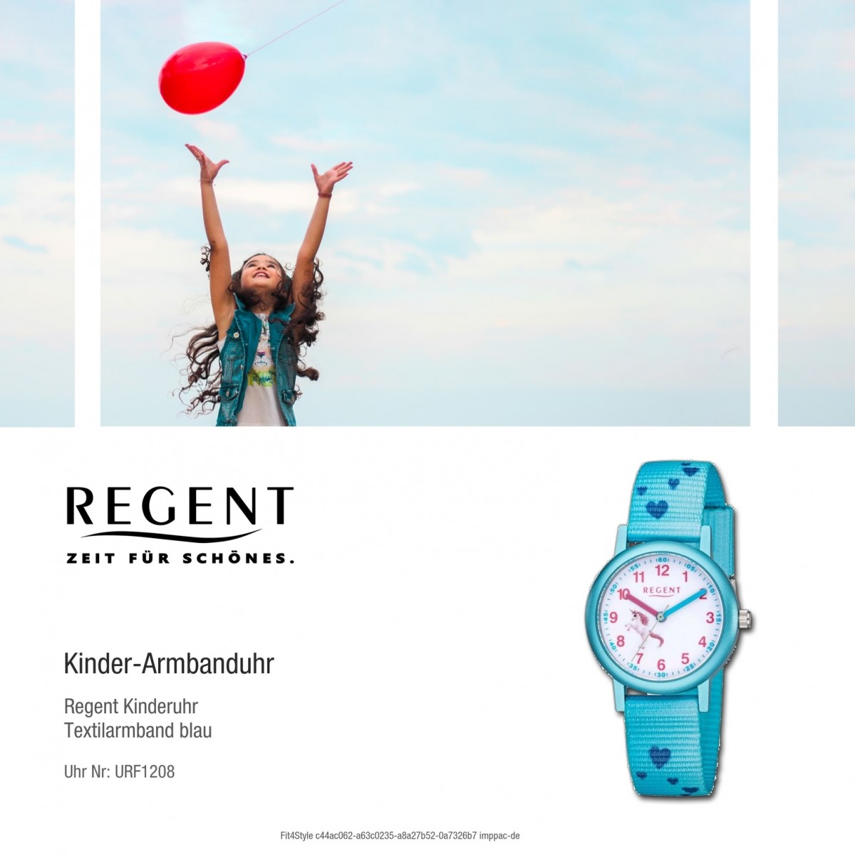 Regent Kinder F-1208 Analog blau Textil Armbanduhr Quarz-Uhr URF1208