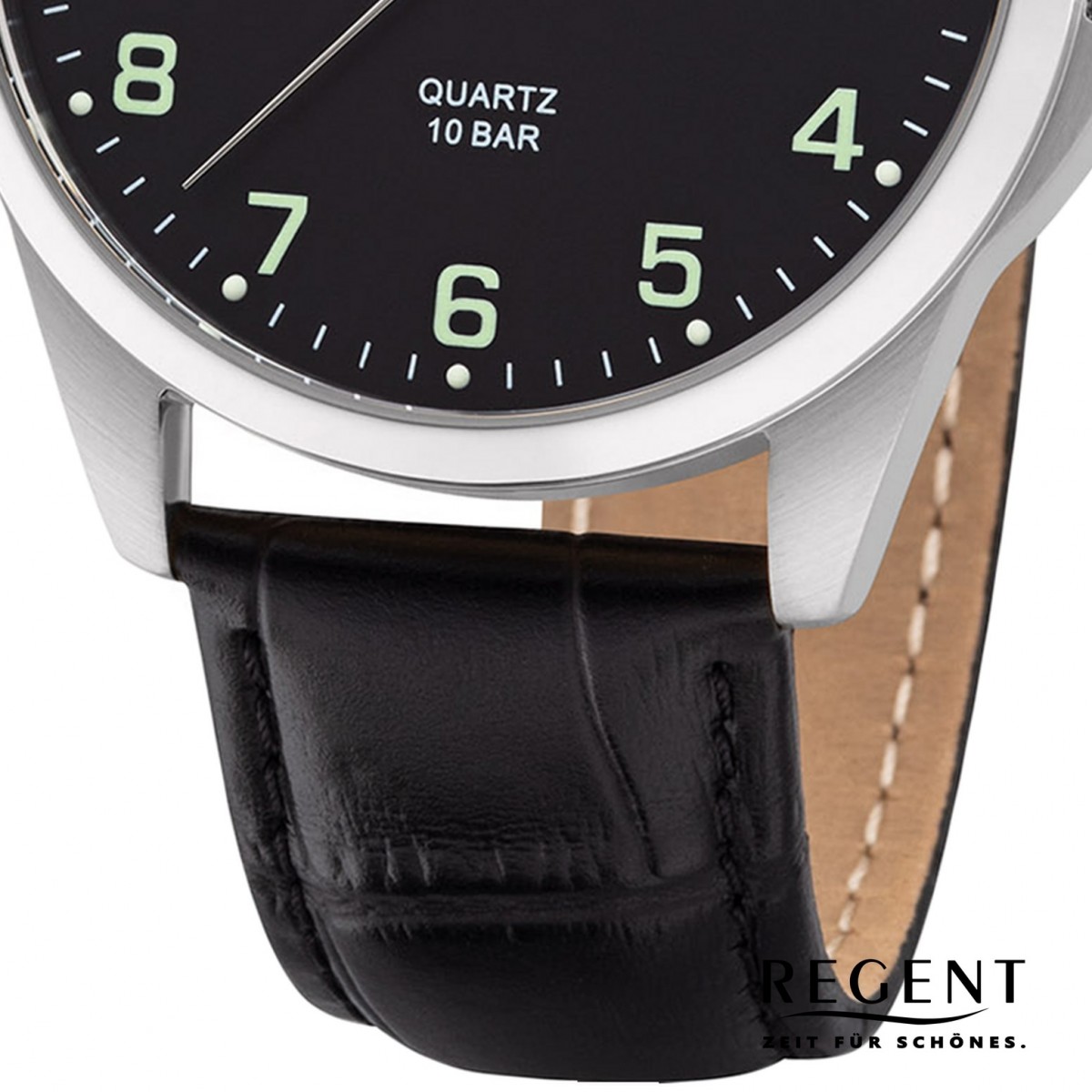 Regent Herren Armbanduhr Analog F-1227 Quarz-Uhr Leder schwarz URF1227