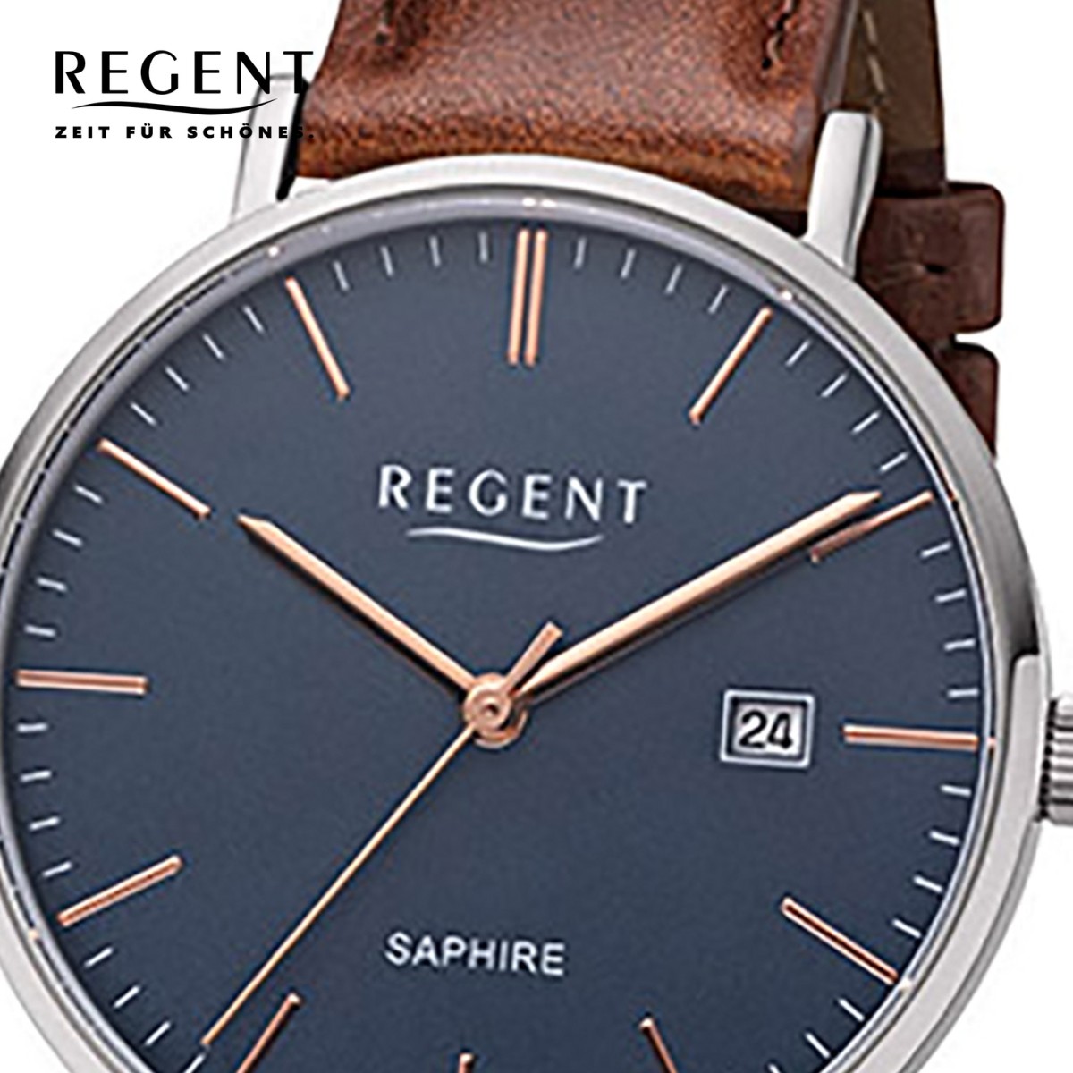 Regent Herren Armbanduhr Analog Quarz-Uhr F-1228 braun Leder URF1228