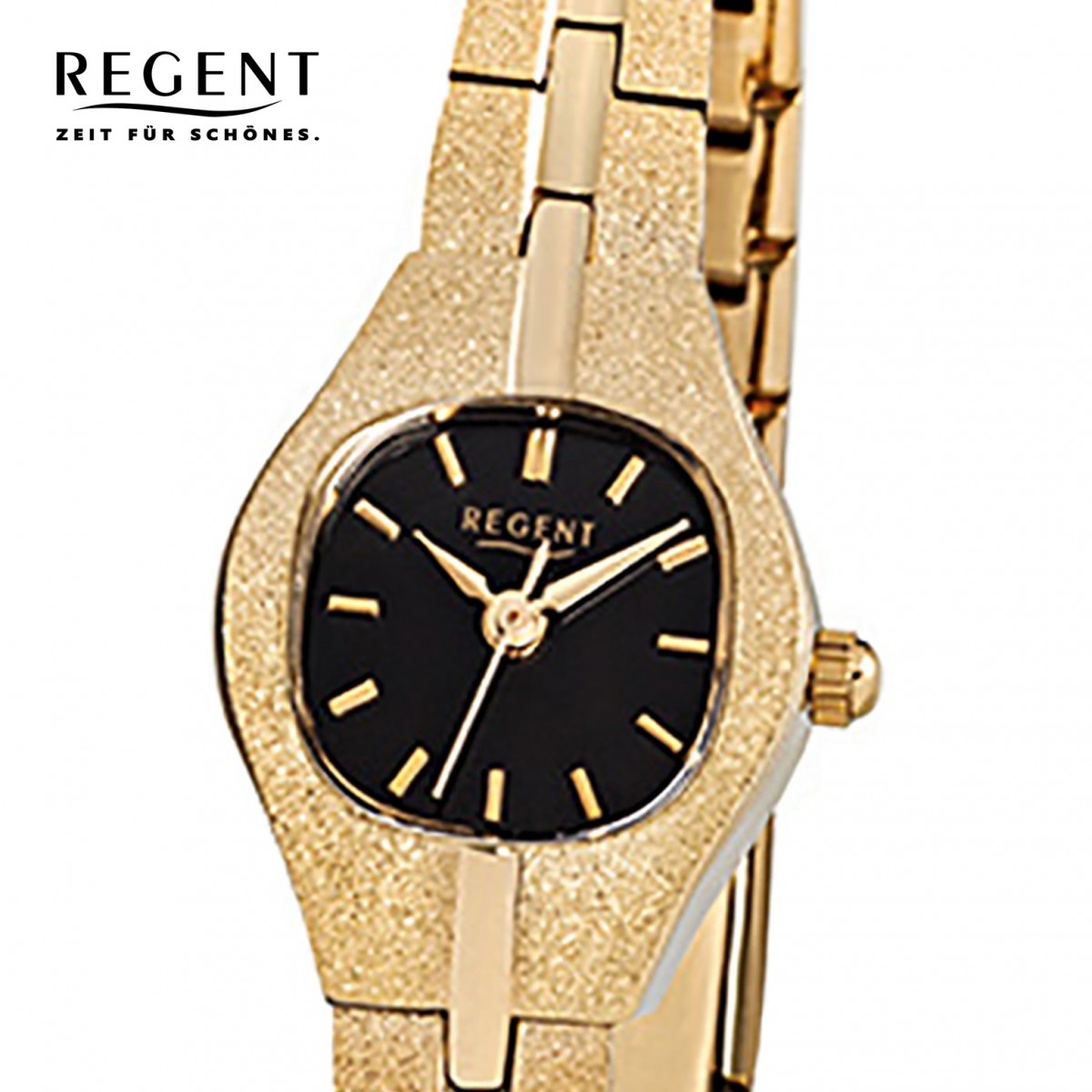Regent F-378 URF378 Stahl-Armband gold Damen-Armbanduhr Quarz-Uhr