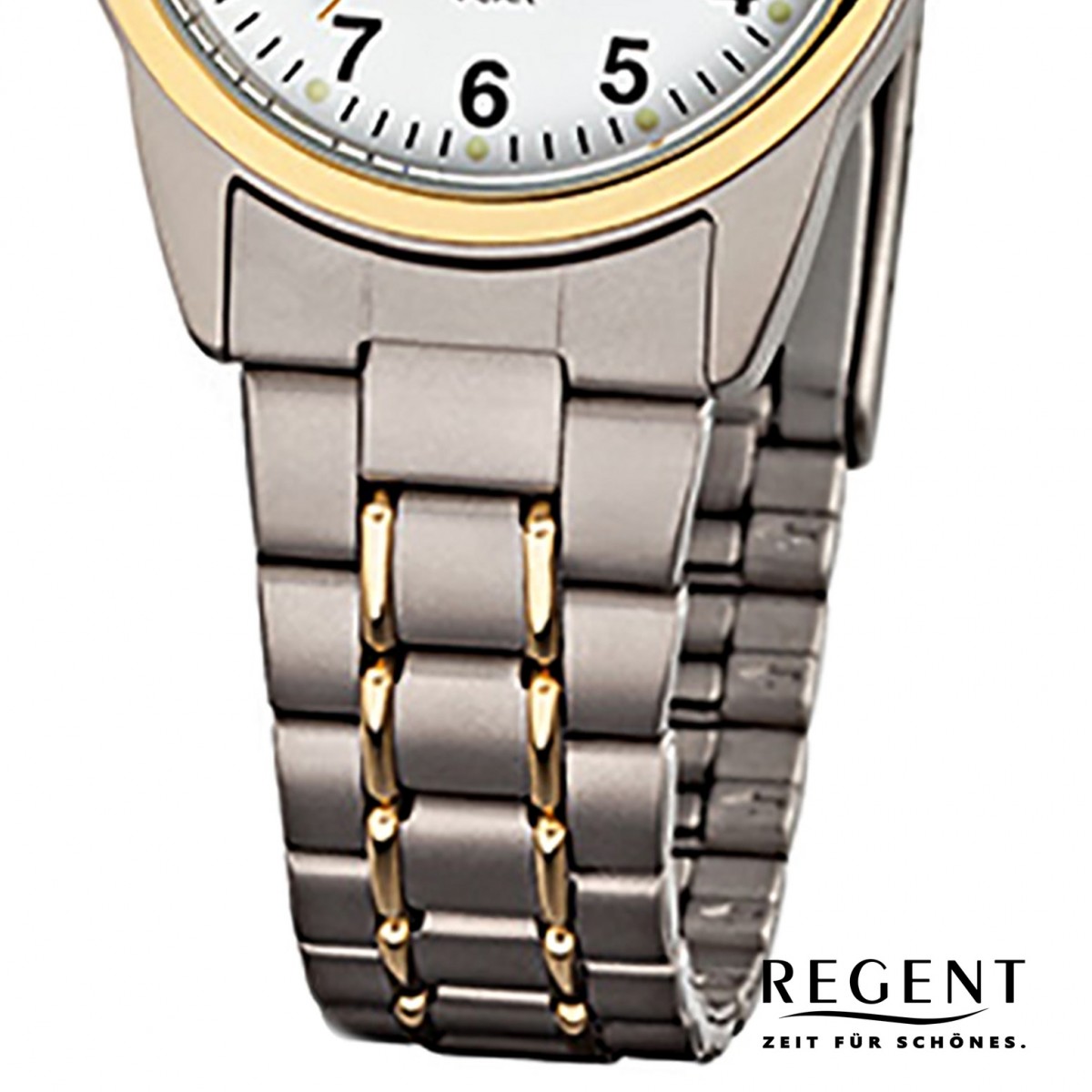 Regent Damen-Armbanduhr - Titan Damenuhren - Quarz silber gold Uhr URF428
