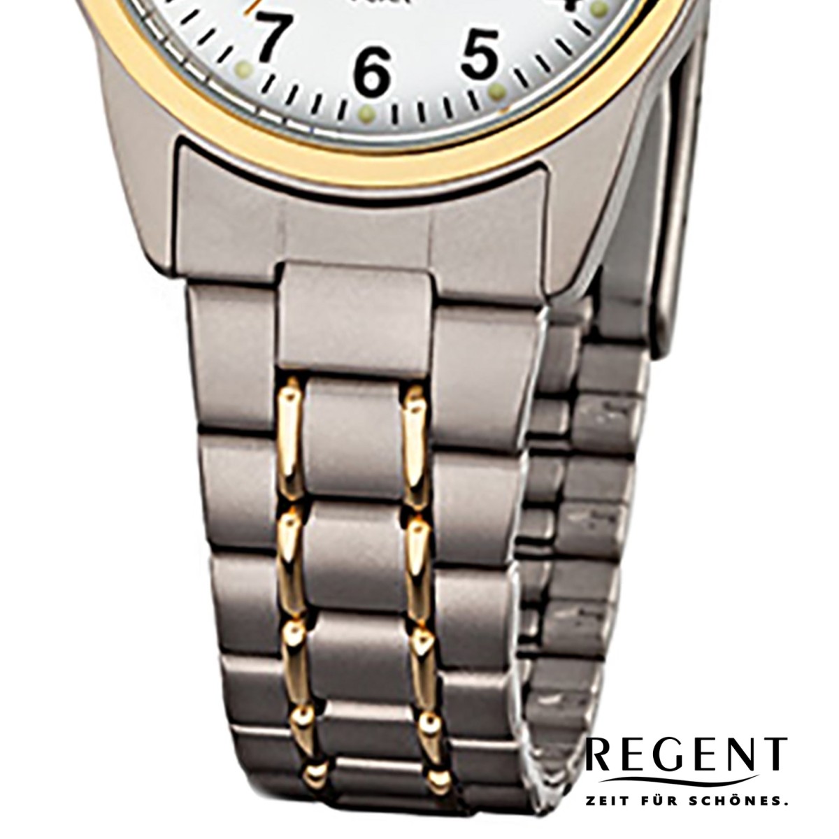 Regent Damen-Armbanduhr - Titan Damenuhren - Quarz silber gold Uhr URF428