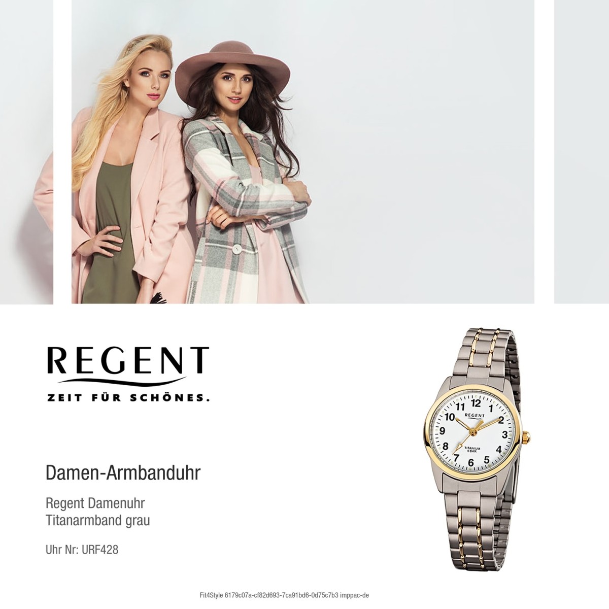 Regent Damen-Armbanduhr - Titan Damenuhren - Quarz silber gold Uhr URF428