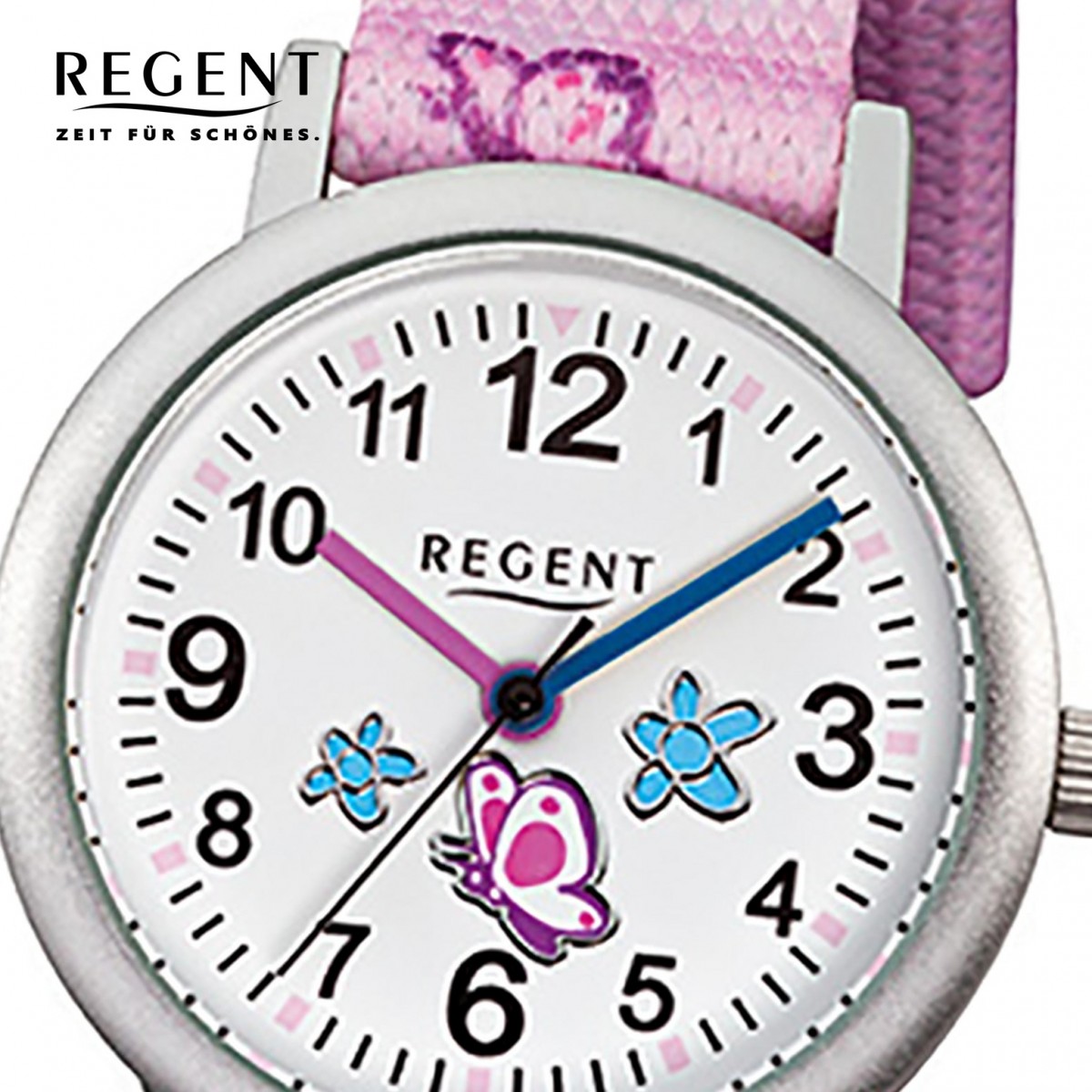 Mädchen Textil - Kinder-Armbanduhr Uhr rosa URF491 Regent - Schmetterling Quarz