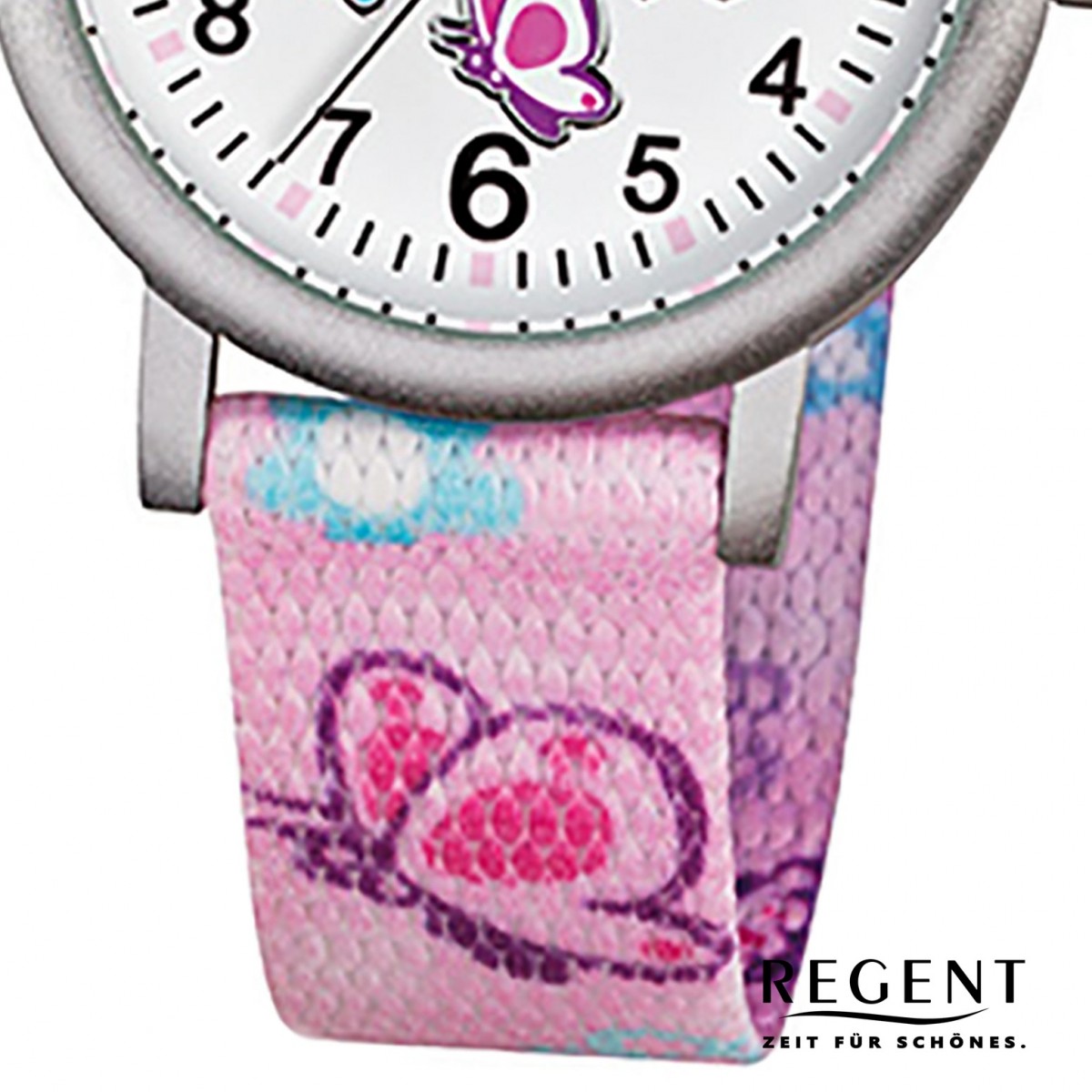 Regent Kinder-Armbanduhr - Schmetterling - Quarz Textil rosa Mädchen Uhr  URF491