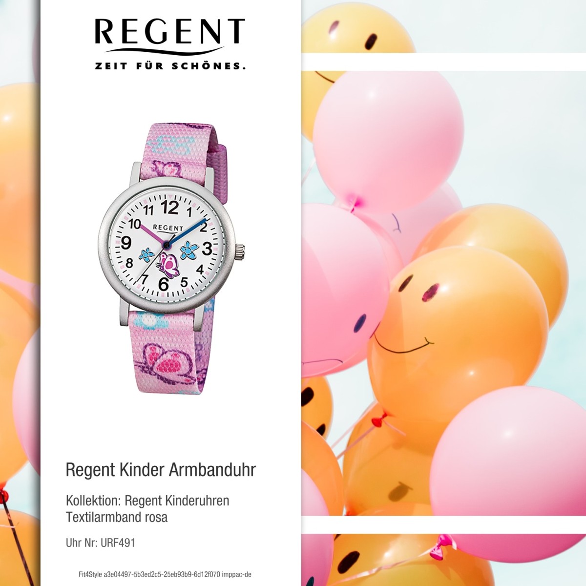 Regent Kinder-Armbanduhr - Schmetterling - Quarz Textil rosa Mädchen Uhr  URF491