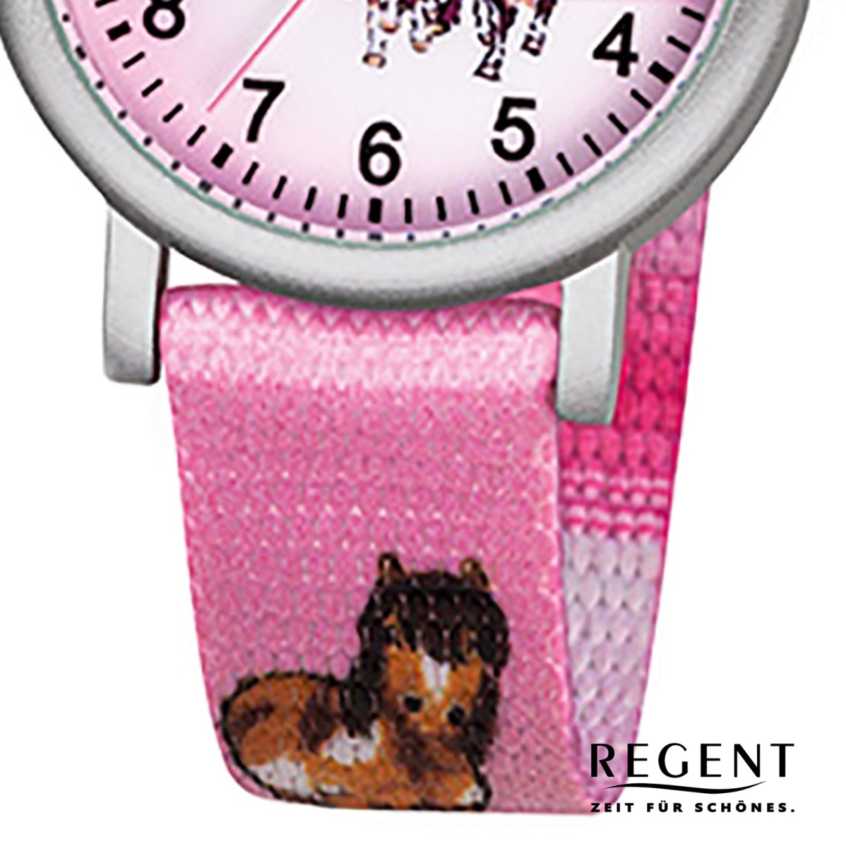 Regent Kinder-Armbanduhr Pferde Quarz Aluminium Textil rosa Mädchen Uhr  URF729