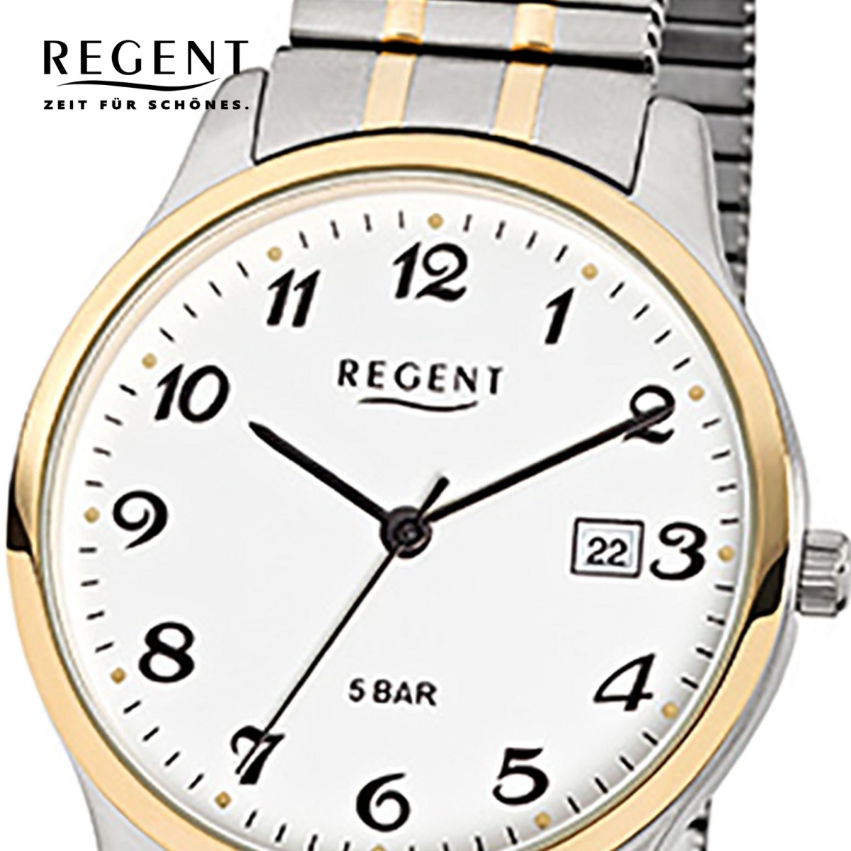 Herren-Armbanduhr F-877 Stahl-Armband Quarz-Uhr Regent silber gold URF877