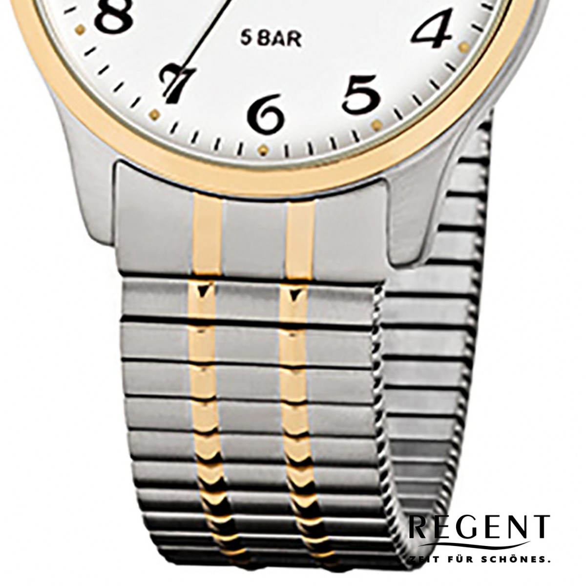 Regent Stahl-Armband Quarz-Uhr silber URF877 Herren-Armbanduhr gold F-877