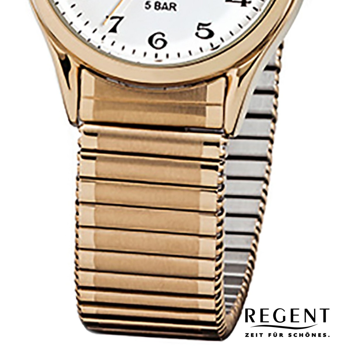 Regent Damen, Herren-Armbanduhr F-894 Quarz-Uhr Stahl-Armband gold URF894