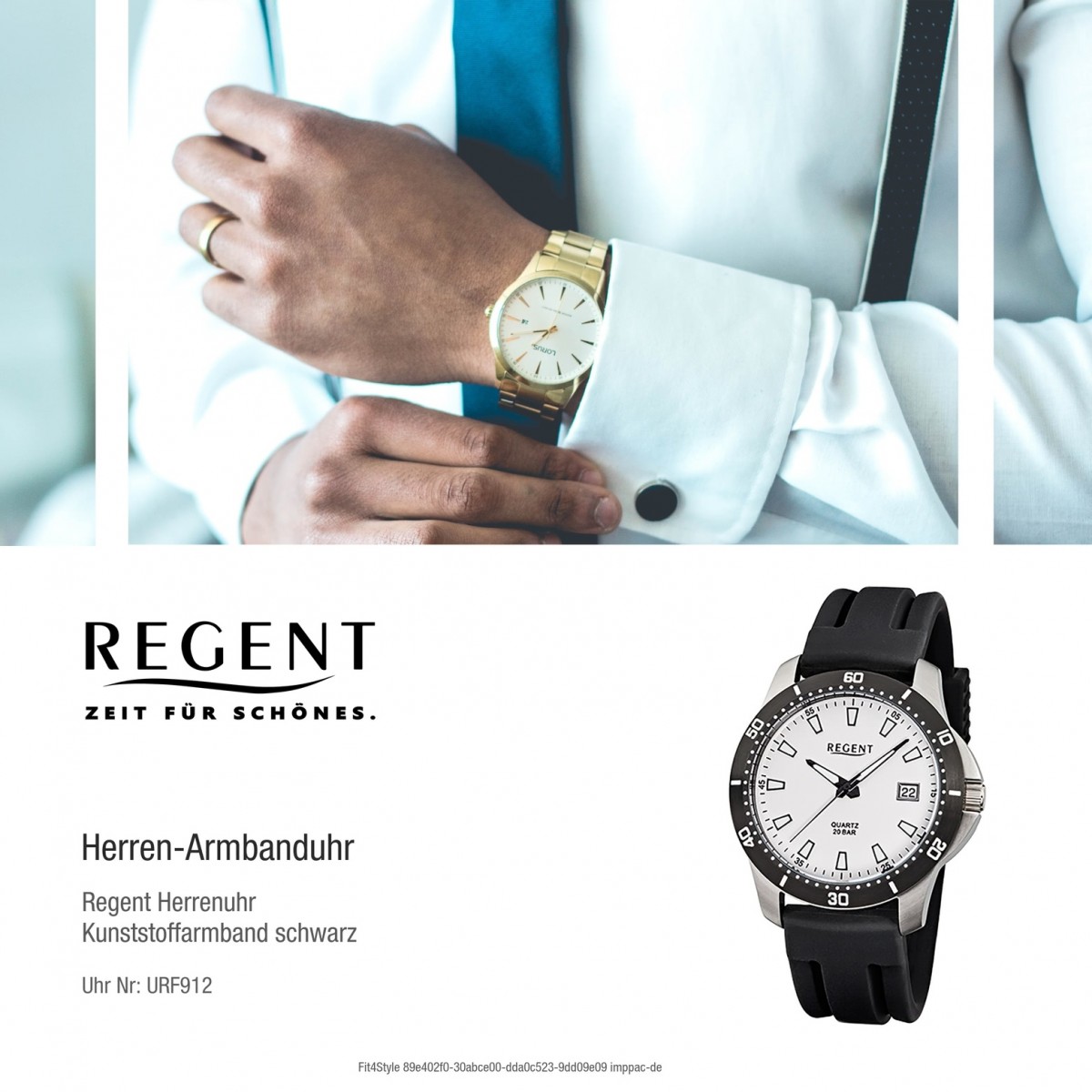 Regent Herren-Armbanduhr F-912 Quarz-Uhr Kunststoff-Armband schwarz URF912