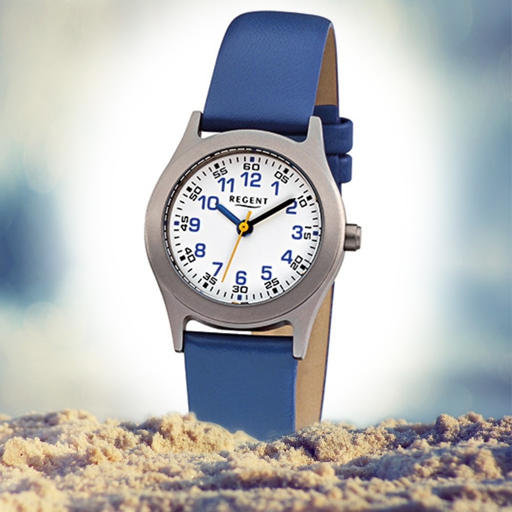 - Kinderuhren - Quarz Kinder-Armbanduhr blau Regent Leder URF947