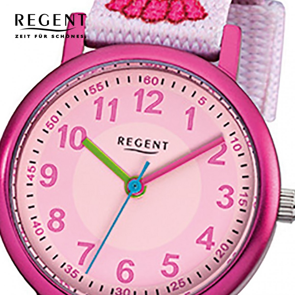 Regent Kinder-Armbanduhr Prinzessin Mineralglas Quarz Textil rosa URF949 | Quarzuhren