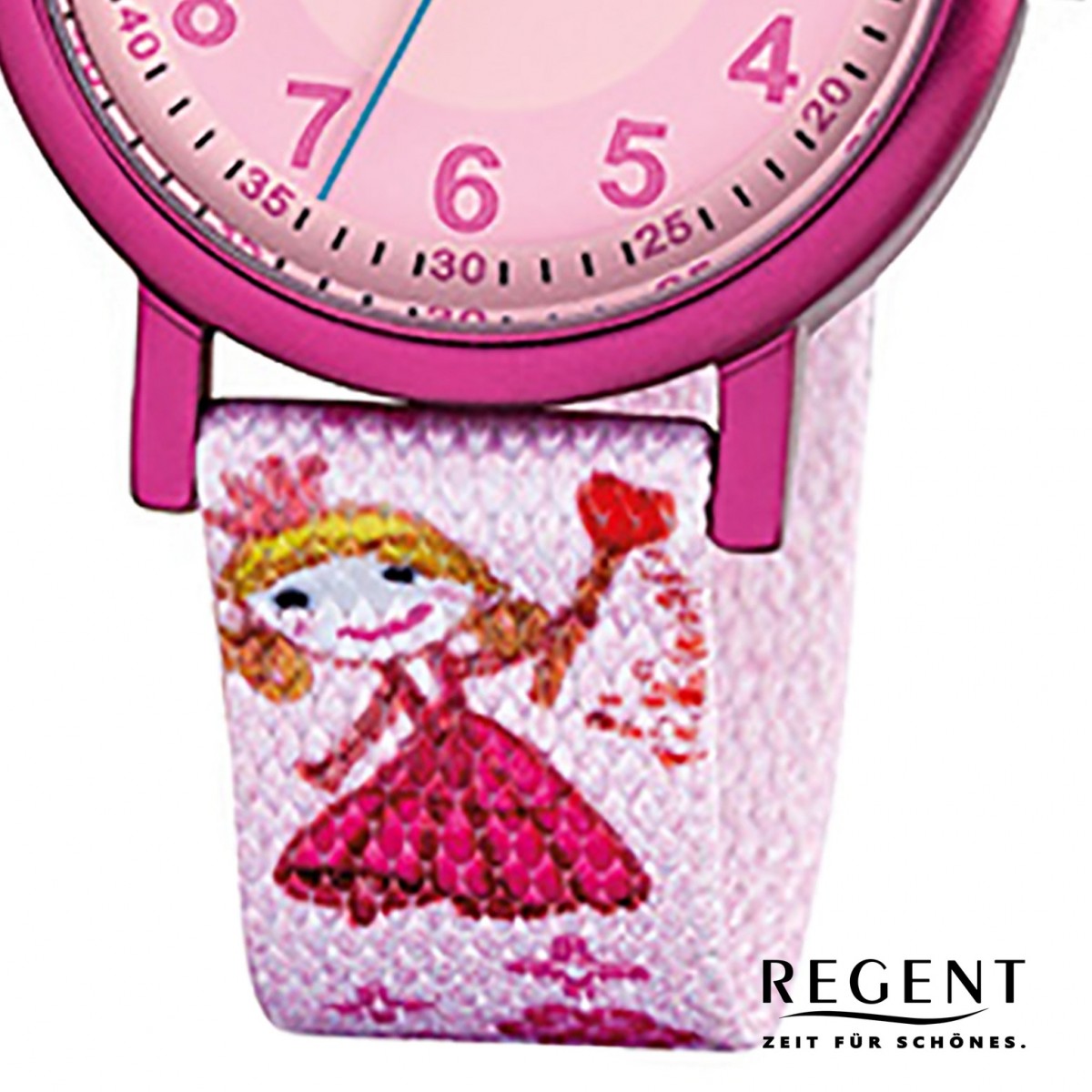 Textil Regent URF949 Prinzessin Mineralglas Quarz rosa Kinder-Armbanduhr