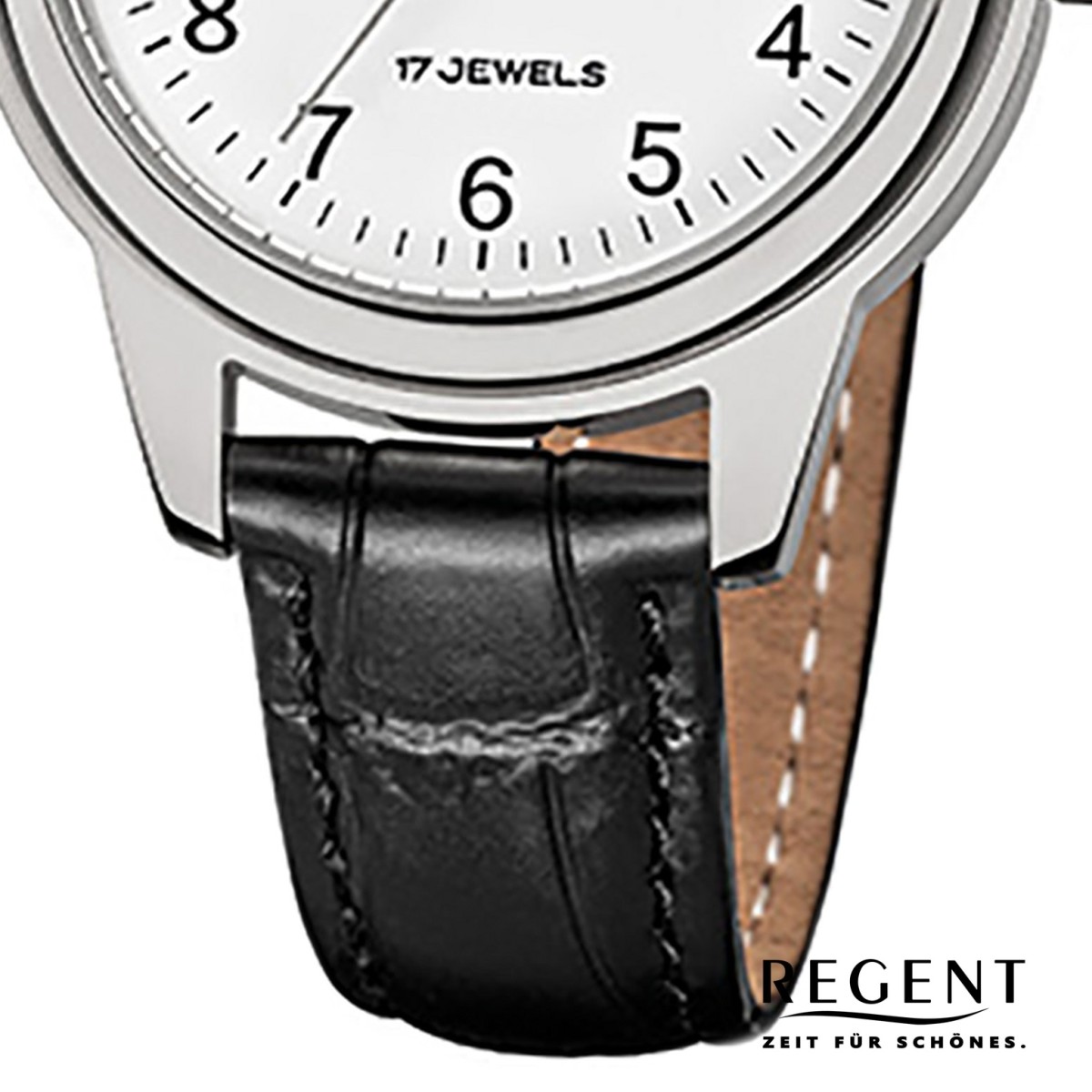 Regent Damen-Armbanduhr schwarz URF1393 Leder URF957 Uhr mechanisches Handaufzug Uhrwerk