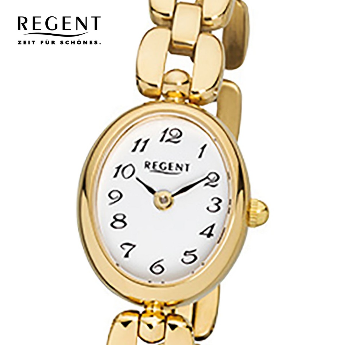 Regent Damen-Armbanduhr F-1406 Quarz-Uhr Mini Stahl-Armband gold URF968