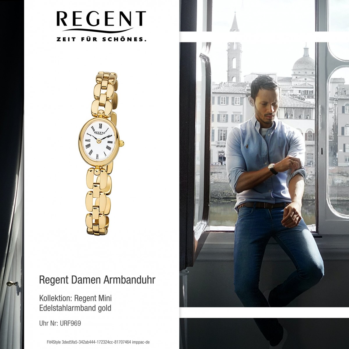 Regent Damen-Armbanduhr F-1407 Quarz-Uhr Mini Stahl-Armband gold URF969