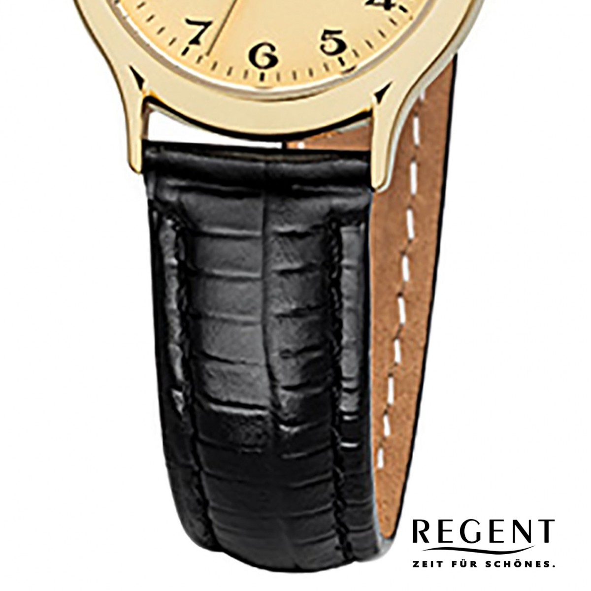 Mini schwarz F-970 URF970 Leder-Armband Regent Quarz-Uhr Damen-Armbanduhr