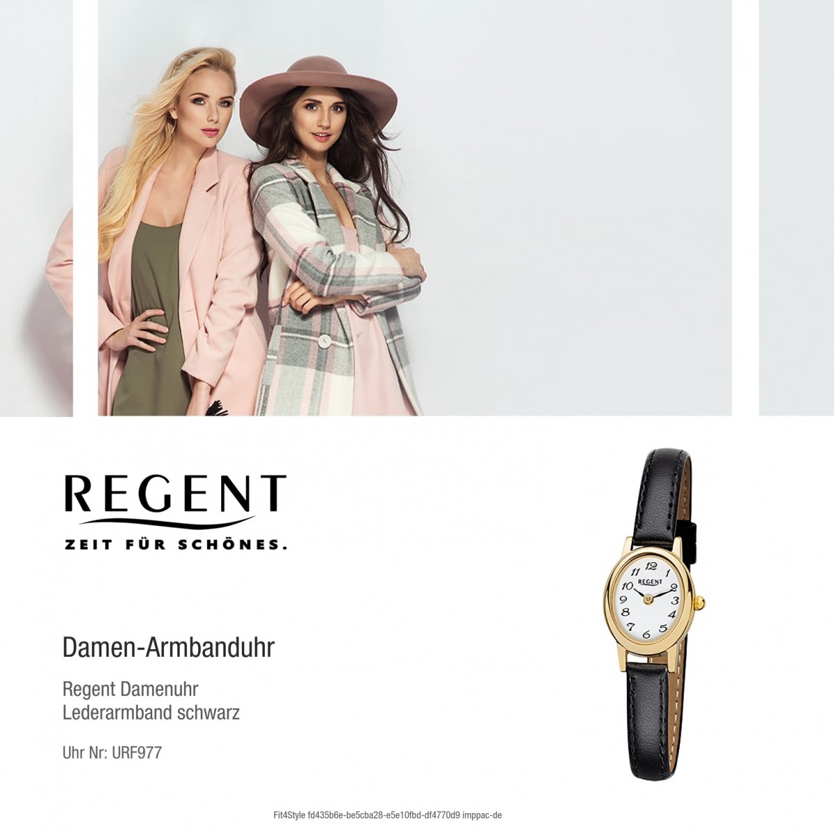 Mini Regent Leder-Armband URF977 F-977 Quarz-Uhr schwarz Damen-Armbanduhr