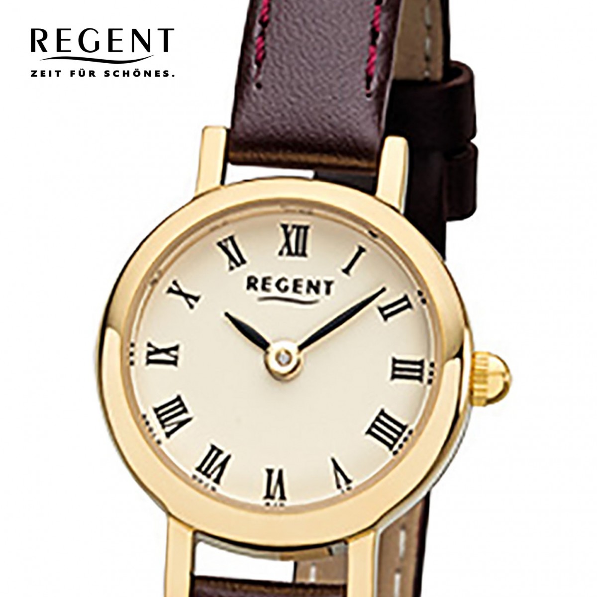 Damen-Armbanduhr Mini Quarz-Uhr braun Leder-Armband URF978 F-978 Regent