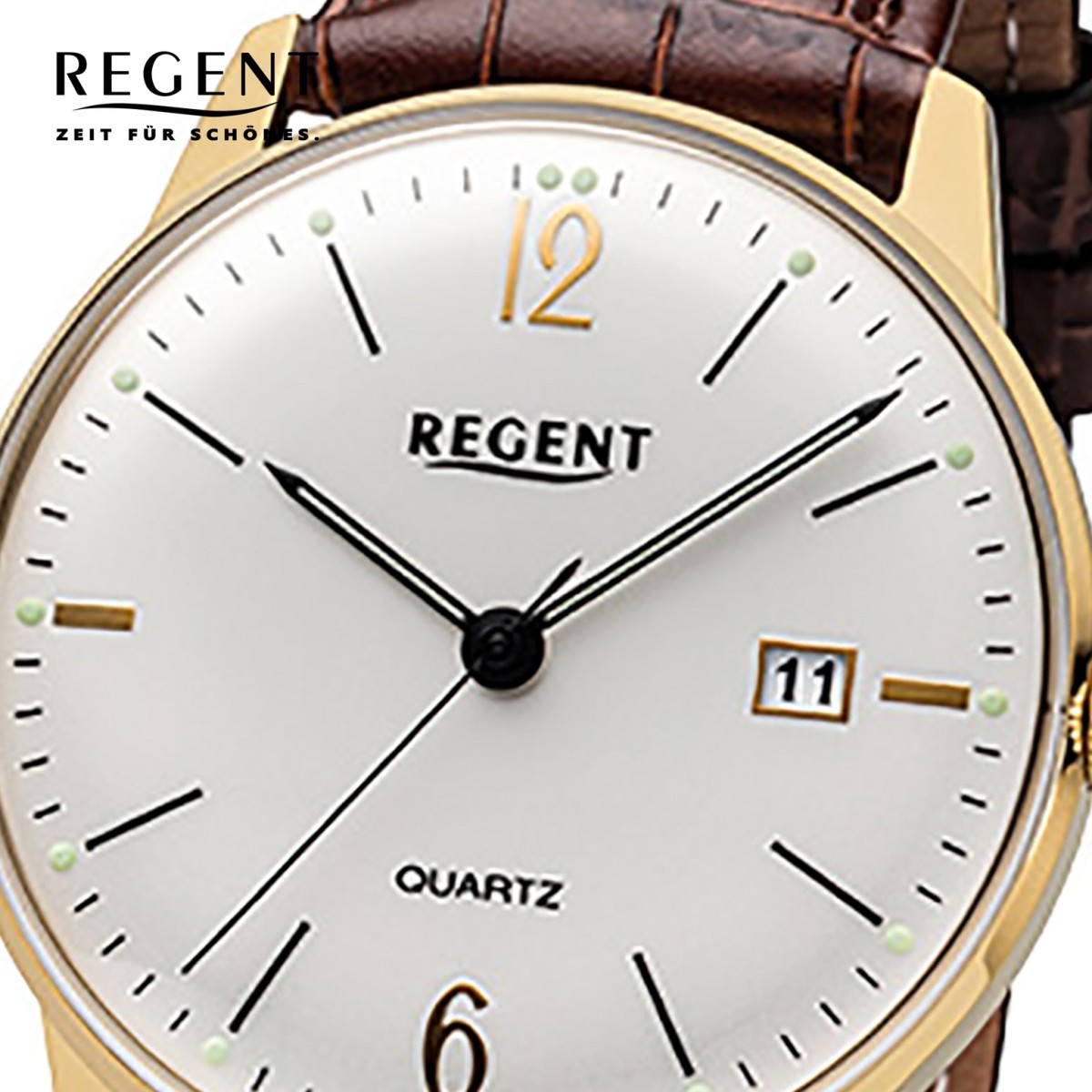 Regent Herren-Armbanduhr F-987 Quarz-Uhr Retro Leder-Armband braun URF987